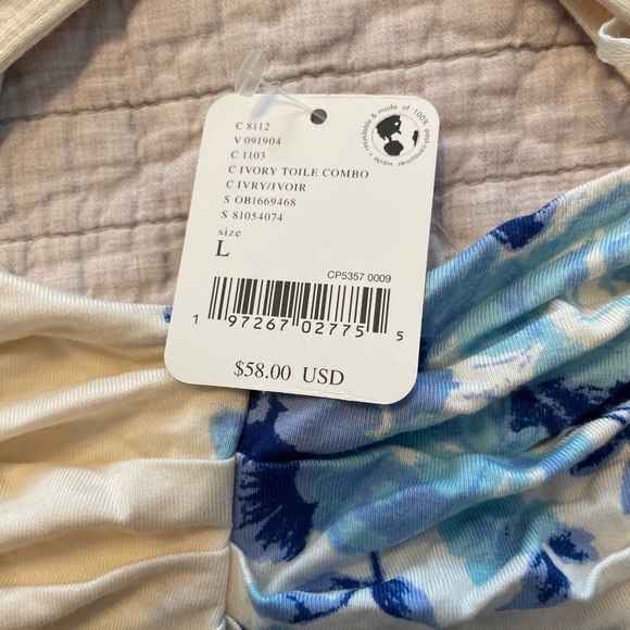 Free People | Women’s Ginger Snap Top Floral Blue & White Cross Back Size Large - Picture 3 of 7